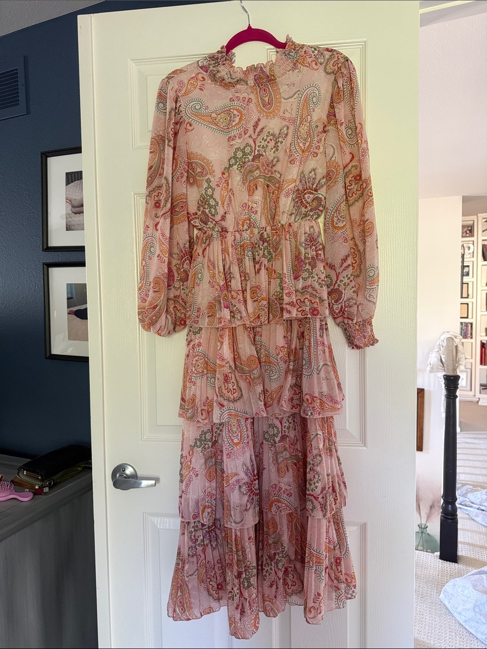 Chicwish Blush Pink Paisley Tiered Maxi Dress